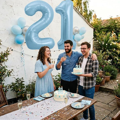 TONIFUL 40 Inch Pastel Blue Number 2 and 1 Foil Balloons Large Baby Blue Mylar - Image 6