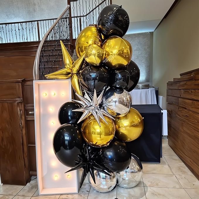 6Pcs Black Silver Round Foil Balloons, 22inch 4D Metallic Silver Black Balloons - Image 5