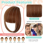 Clip in Bangs, Synthetic French Bangs Hair Clip, Fake Bangs Fringe with Temples Hairpieces for Women Natural Curved Hair Extensions for Daily Wear Light Auburn