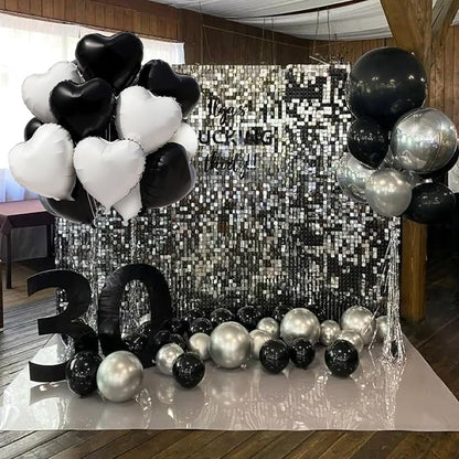 TONIFUL 15 Pcs Black White Heart Balloons 18 Inch Heart Shape Foil Balloon | - Image 6