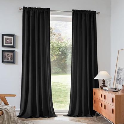 Beauoop Velvet Curtains for Bedroom Living Room Black 52x108 2 Panels | Soft - Image 9