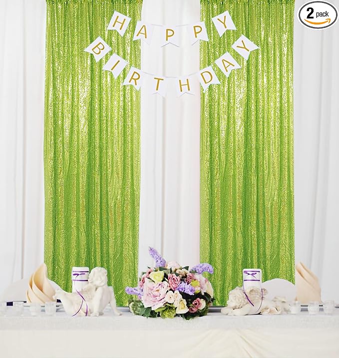 ShinyBeauty Sequin Backdrop Green 2FTx8FT 2 Pieces Olive Green Backdrop Panels by ShinyBeauty