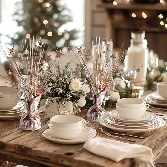 12 Pack Metallic Rose Gold Foil Spray Centerpieces Stars Brust Table - Image 5
