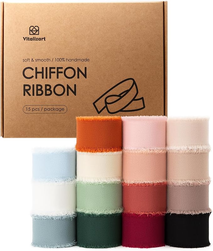 Vitalizart 1" x 75 Yd Chiffon Silk Ribbon Mixed Color Ribbons Set 15 Rolls | 5 by Vitalizart