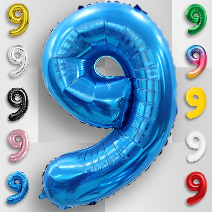 Blue Number Balloon 9 Mylar Foil Balloons 16 inch - Image 3