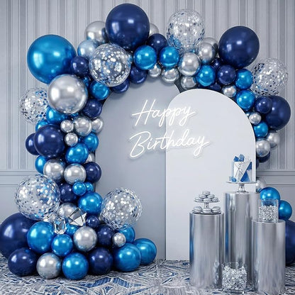 Paready Blue Silver Balloons Set, 12 Inch Confetti Silver Pearl Dark Blue Latex - Image 5
