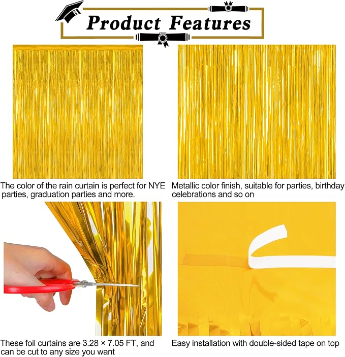 8 Pack 2026 Graduation Party Decorations, 3.28 FT x 7.05 FT Gold Backdrop - Image 4