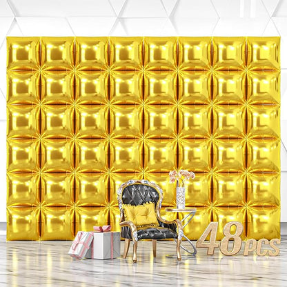 NISOCY 48PCS Metallic Gold Square Foil Balloons Wall Backdrop | Double Sided by NISOCY