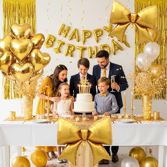 Vuzvuv Gold Heart Balloons Gold Bow Balloons Set, anniversary, Valentine's Day - Image 5
