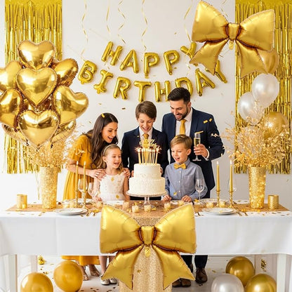 Vuzvuv Gold Heart Balloons Gold Bow Balloons Set, anniversary, Valentine's Day - Image 5