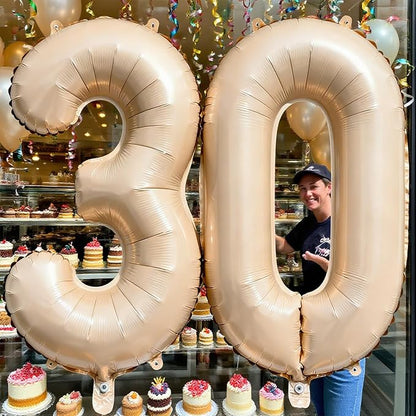 Beige Number 30 Balloons 40 Inch | Giant Beige 30 Foil Mylar Balloons, 30th - Image 5