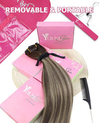 YoungSee Clip in Hair Extensions Human Hair Brown Balayage Hair Extensions Clip ins Chocolate Brown with Ash Blonde Balayage Real Hair Extension Clip ins for Women Soft and Smooth 14Inch 120G 7Pcs