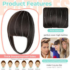 Clip in Bangs, Synthetic French Bangs Hair Clip, Fake Bangs Fringe with Temples Hairpieces for Women Natural Curved Hair Extensions for Daily Wear Black Brown