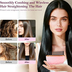 Mini Hair Straightener Brush, Rechargeable Portable Hair Straightener Brush, 3-Speed Temperature Control All Hair Types, Anti Scald Shell, Fast Heating Hot Comb, Idea for Travel Gift Hair Straightener