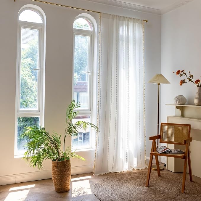 Sutuo Home White Boho Curtains for Bedroom 96 Inch Length, Light Filtering - Image 2
