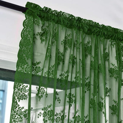 Kotile Dark Green Sheer Lace Curtains - Image 4