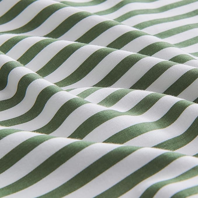JELLYMONI 100% Natural Cotton Striped Queen Pillowcases Set, 2 Pack White and Green Stripes Pattern Printed Pillow Covers with Envelope Closure(Pillows are not Included)