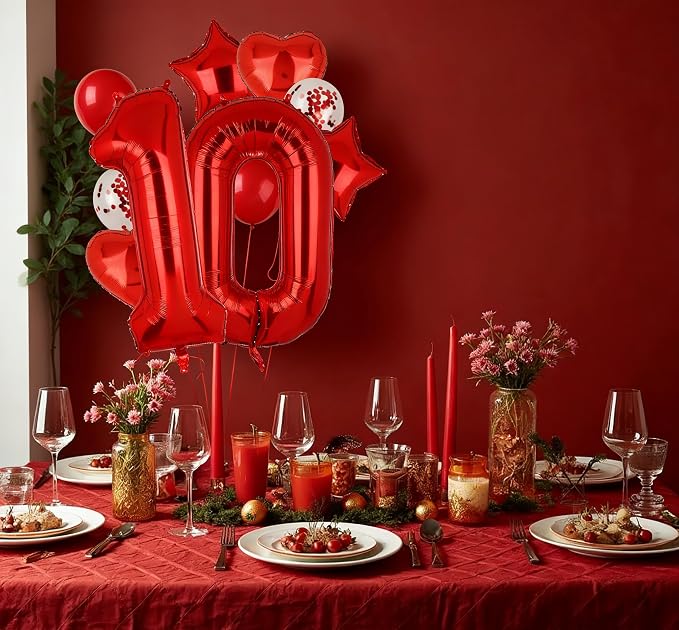 40 Inch Red Number Balloons 10 Mylar Foil 10th Birthday Party Decor 10 Pcs | - Image 3