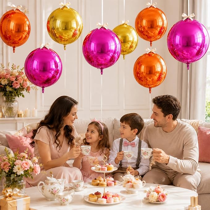 9 Pcs Pink Orange Gold Round Foil Balloons 22 In Metallic Hot Pink Gold Orange - Image 5