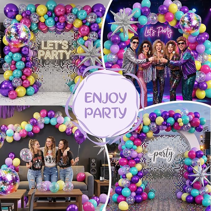 Pink Blue Purple Balloon, 12 Inch Hot Pink Metallic Purple Teal Yellow Balloons - Image 6