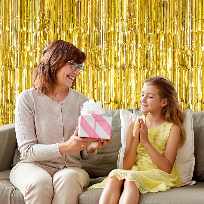5 Pack Gold Foil Curtain Backdrop 3.2ft x 9.8ft Metallic Tinsel Foil Fringe - Image 7