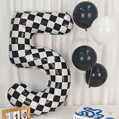 40In Black White Checkered Number 5 Balloon Race Car Digital Foil 5 Balloon | - Image 4