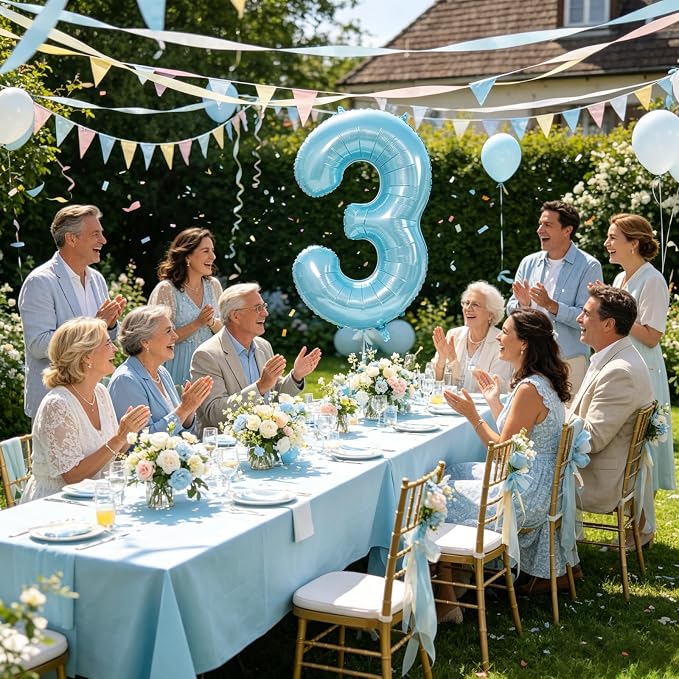 40 Inch Light Blue Number 3 Balloon | 3 Birthday Balloon - Image 7