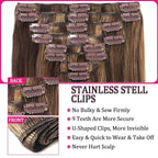 Clip in Hair Extensions Real Human Hair 4.2oz/120g 8pcs Chocolate Brown to Honey Blonde Human Hair Extensions Straight Double Weft Remy Human Hair for Black Women 20 Inch #P427