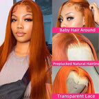 Ginger Wig Human Hair 13x4 Straight Ginger Orange Lace Front Wigs Human Hair HD Transparent Lace Frontal 350 Colored Wig Pre Plucked 180% Density 22inch