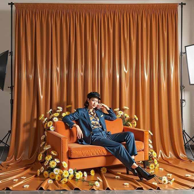 20x10ft Rust Orange Glitter Backdrop Curtain - Image 5