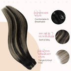 GOO GOO Clip in Hair Extensions Real Human Hair, Remy Human Hair Extensions Clip ins for Women, Natural Human Hair, 24inch 120g 7Pcs, 1B/16/1B Balayage Natural Black to Light Blonde