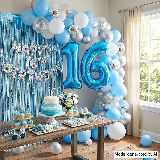 Light Blue Number 16 Balloon 40 Inch, Foil Numeral - Image 7