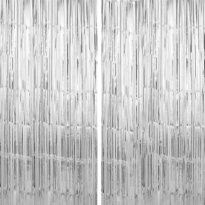 Crosize 8 Pack Sliver Party Streamers Backdrop, 3.3 x 9.9 ft | Tinsel Foil by Crosize
