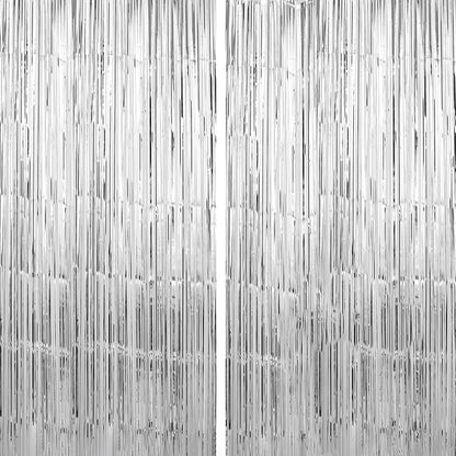 Crosize 8 Pack Sliver Party Streamers Backdrop, 3.3 x 9.9 ft | Tinsel Foil by Crosize