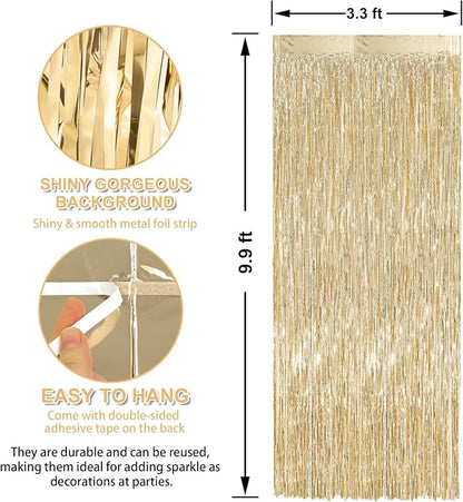 Crosize 2 Pack Champagne Gold Party Streamers Backdrop, 3.3 x 9.9 ft | Tinsel - Image 2