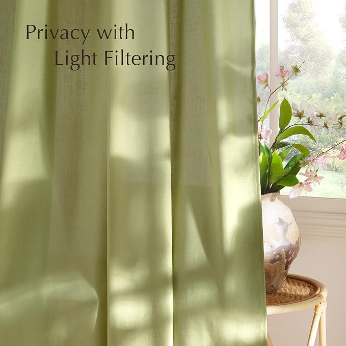 NICETOWN Fresh Green Linen Farmhouse Curtains 96 inches Long, Grommet Thick - Image 3
