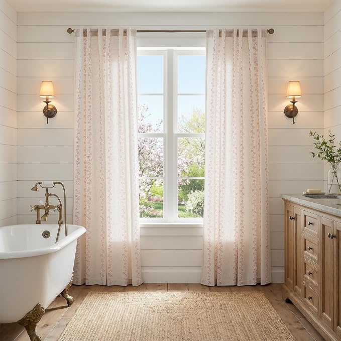 Cathy Linen Floral Curtains for Living Room Terracotta Curtains for Bedroom - Image 7