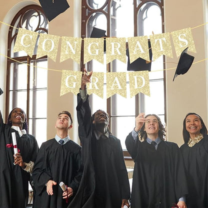Hoogict Graduation Decorations Congrats Grad Banner Gold Graduation Party - Image 2