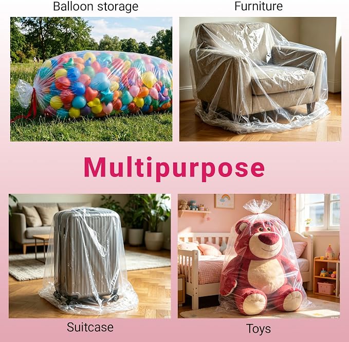 6 Pack Large Balloon Storage Bags 98"x59" Clear Carrying - Image 4