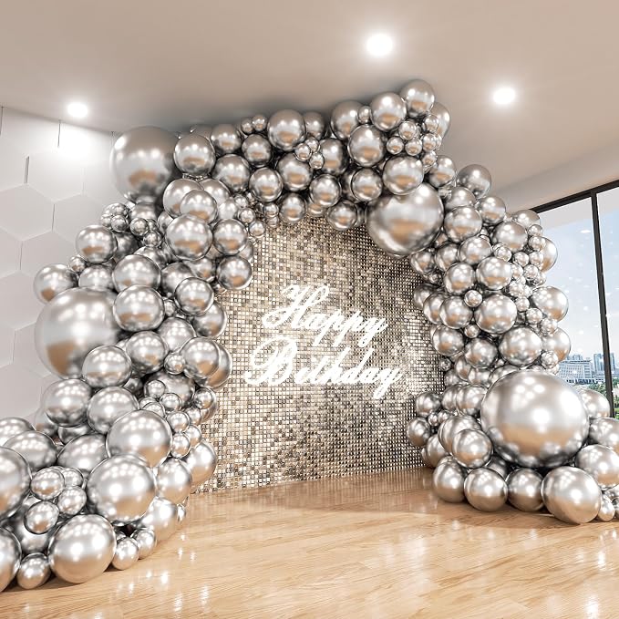 Silver Balloon Arch Kit, 18 12 10 5Inch Different Size Balloons by ADOINBY