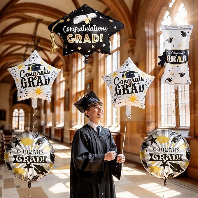 2026 Graduation Foil Balloons Decorations Set, 2026 Graduation CapScroll Balloon - Image 4