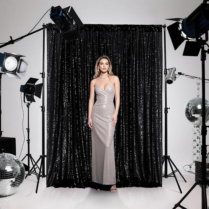 PartyDelight Black Sequin Backdrop Curtains 2x8ft 4 Panels | Sparkly 3mm sequins - Image 5
