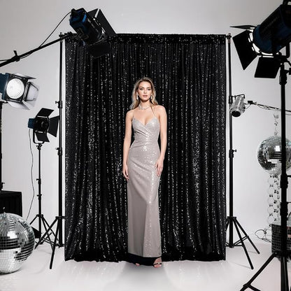 PartyDelight Black Sequin Backdrop Curtains 2x8ft 4 Panels | Sparkly 3mm sequins - Image 5