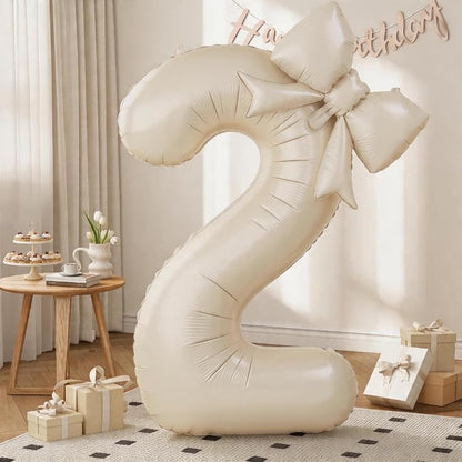Cream 2 Balloons with Bow Balloons, 40 Inch Giant Self Inflating Beige Foil by KYGNE
