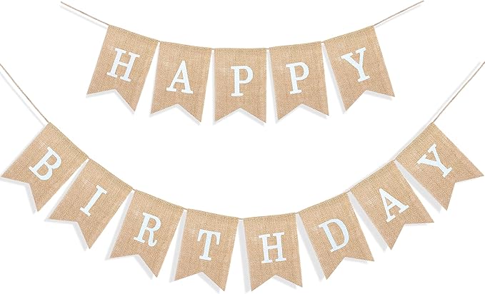 Uniwish Happy Birthday Burlap Banner Neutral Birthday Party Decorations | by Uniwish