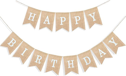 Uniwish Happy Birthday Burlap Banner Neutral Birthday Party Decorations | by Uniwish