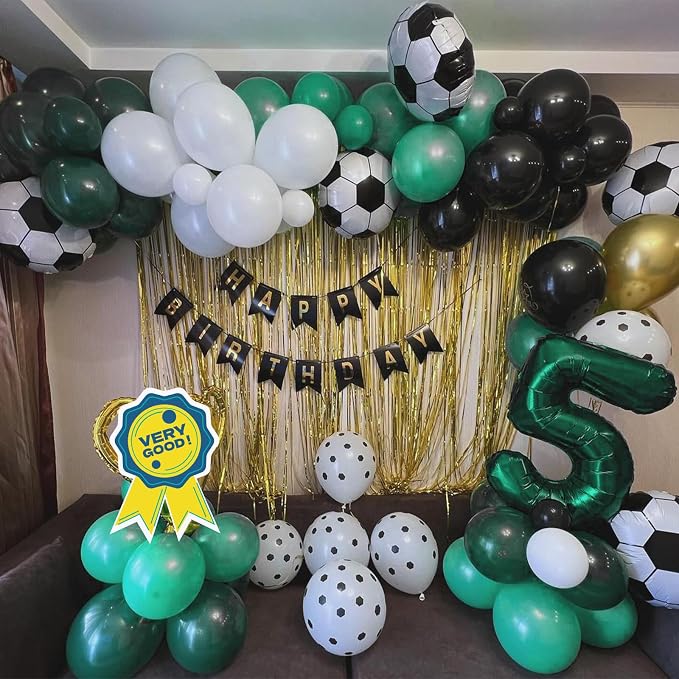 Soccer Balloons, 12 Inch Soccer Printed Balloons Dark Green White Silver Latex - Image 4