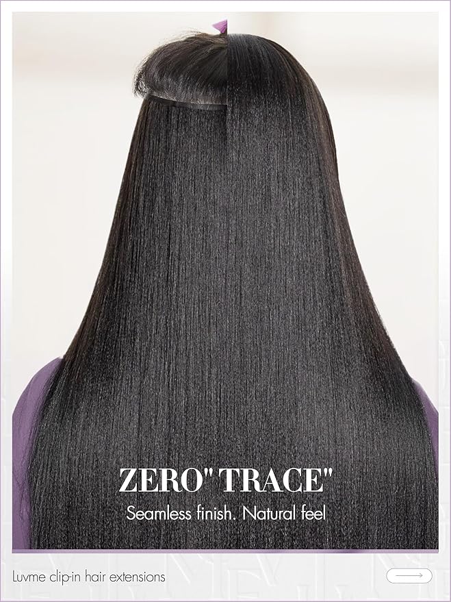 LUVME Yaki Straight Seamless 70g 4Pcs Clip in Hair Extensions Full Max with 24inch Remy Human Hair Clip ins Extensions, Natural Black 100% Real Soft Hair