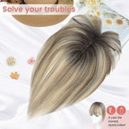 YAMI Human Hair Toppers for Women with Thinning Hair Topper with Bangs Upgrade Swiss Base 10inch Hairpiecees for Women with Hairloss (Ombre Light Brown with Blond Highlight)