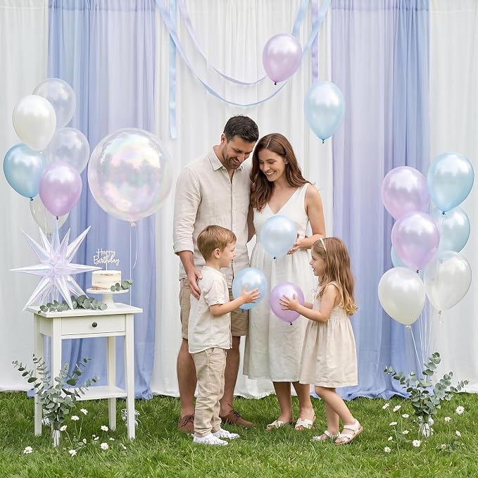 Iridescent Balloons, 12 Inch Pastel Blue Purple Transparent Latex Balloons - Image 9